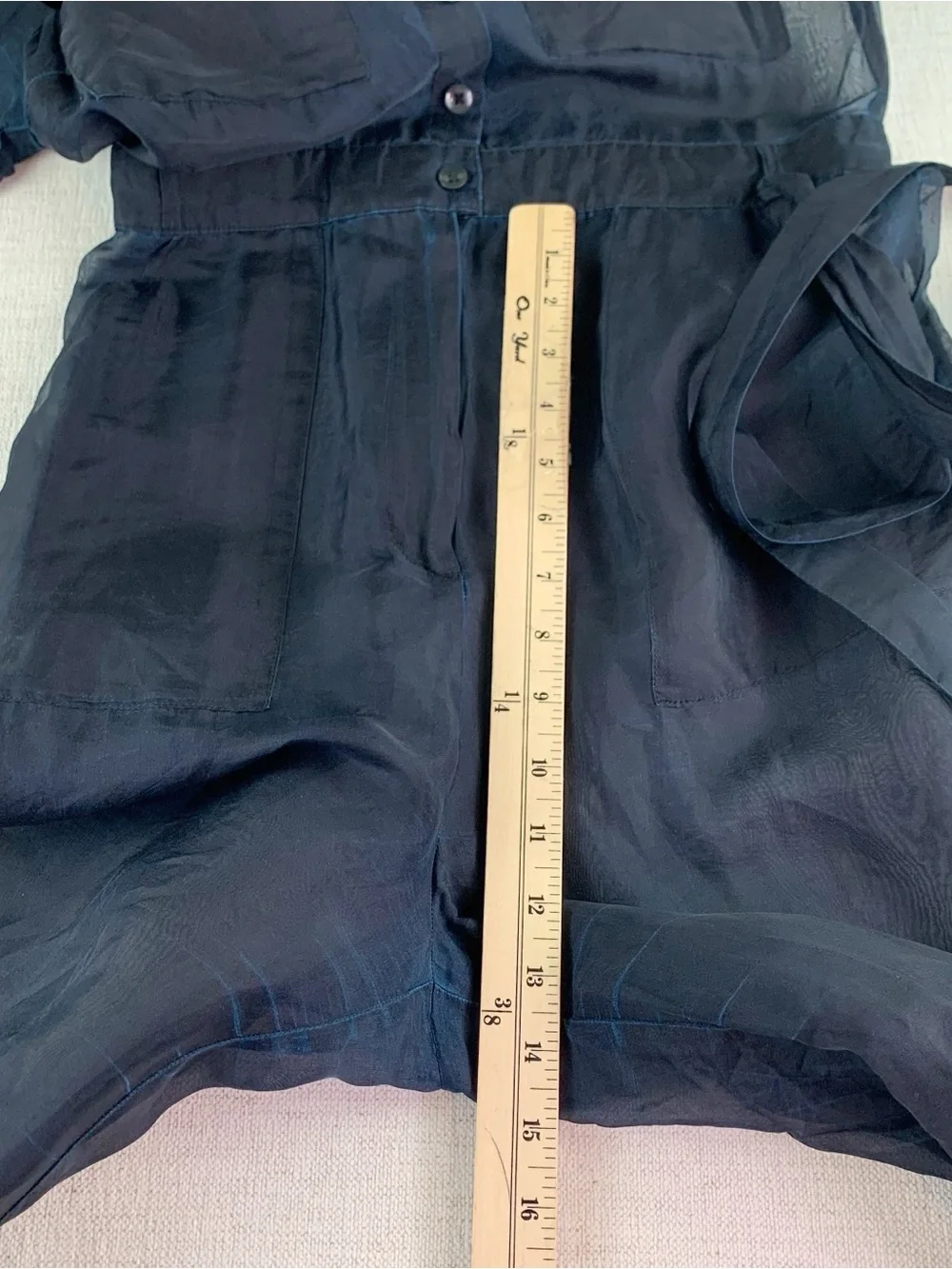 By Anthropologie Sheer silk Utility Jumpsuit long sleeve wide leg in black